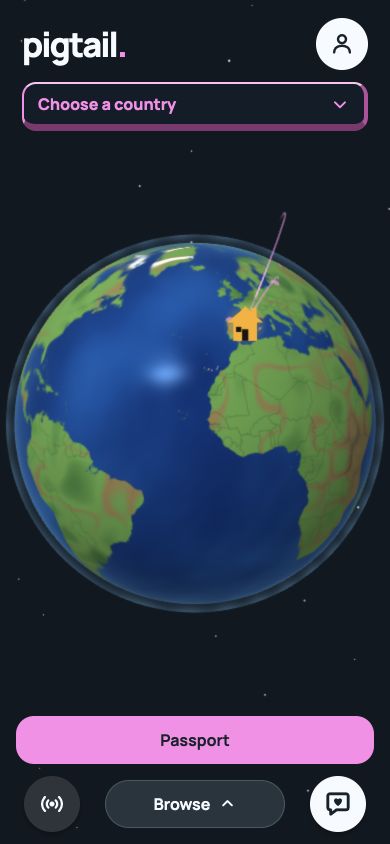 Explore countries on Pigtail's Earth globe, with Passport above the Browse dock